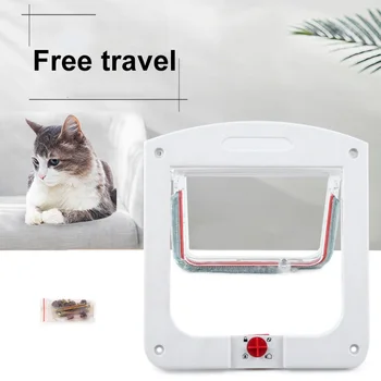 

4 Way Lockable Dog Cat Kitten Door Security Flap Door PP Material Animal Small Pet Cat Dog Gate Door Pet Supplies