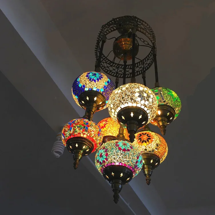 Турецкий марокканский подвесной светильник ручной работы Мозаика витраж коридор лестница Кафе Ресторан подвесной светильник скандинавский