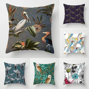 

Abstract flowers and birds series pillowcase plain peach skin velvet household cartoon printing family girls sofa pillow case