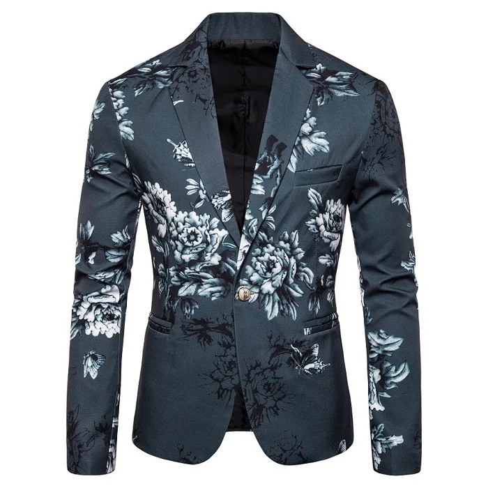 Spring Autumn Male Blazer Chinese Style Printing Jacket for Men Blazer Business Man's Jacket Casual Blazer Men Slim Fit Mens