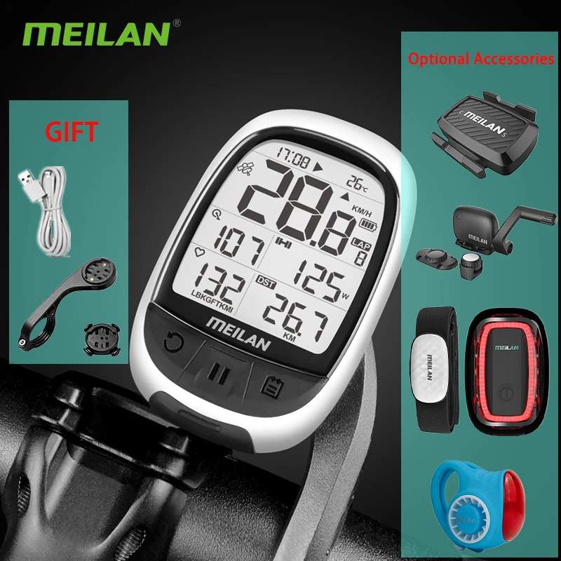 MEILAN M2 Bicycle Computer GPS Wireless Cycling Odometer MTB Accessories Bluetooth 4.0 ANT+ Bicycle IPX5 Waterproof Speedometer