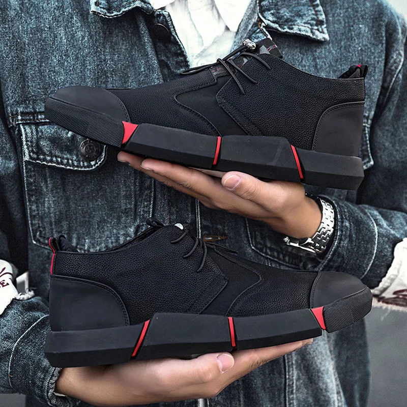 Merkmak/черные кроссовки; Теплая обувь; мужская повседневная обувь на шнуровке; дышащая Легкая сетчатая модная обувь на плоской подошве; уличная Нескользящая мужская обувь