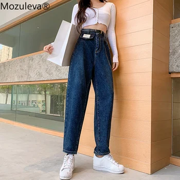 

Mozuleva 2020 Spring New Vintage High Waist Slouchy Green Cotton Mom Jeans Denim Harem Pant Women Autumn Casual Ripped Trousers