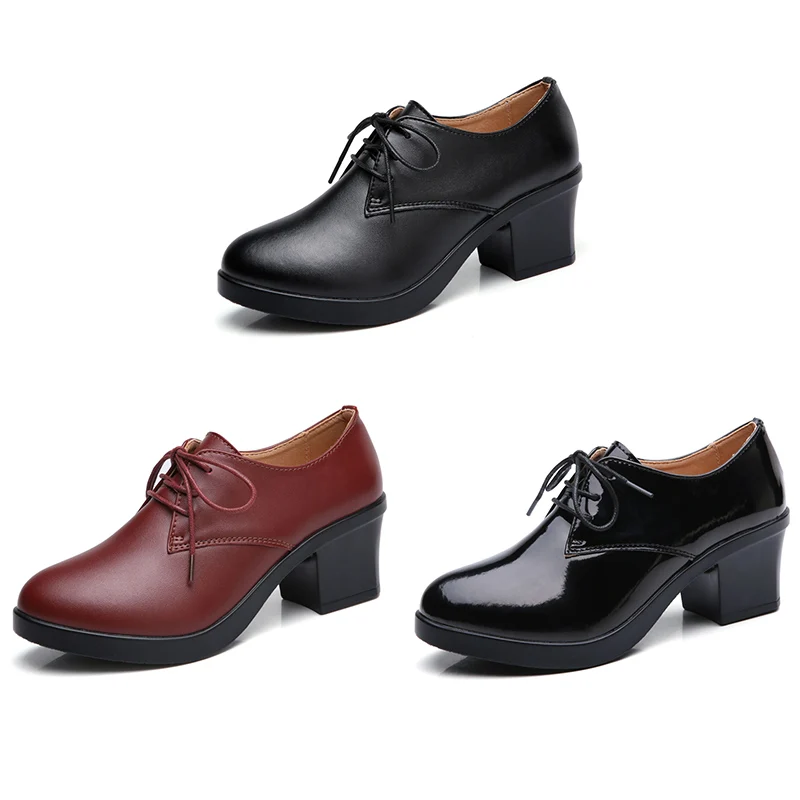 EOFK/женские туфли-лодочки; Туфли на каблуке для работы; туфли-лодочки на шнуровке; женские офисные туфли на среднем каблуке с квадратным круглым носком