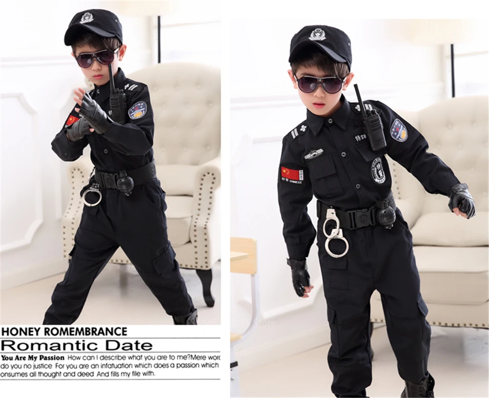 desempenho policiais uniformes crianças meninos do exército trajes cosplay 110-160cm