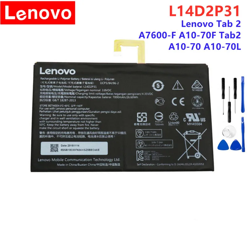 Lenovo L14d2p31 7000mah Original Battery For Lenovo Tab 2 A7600f A10