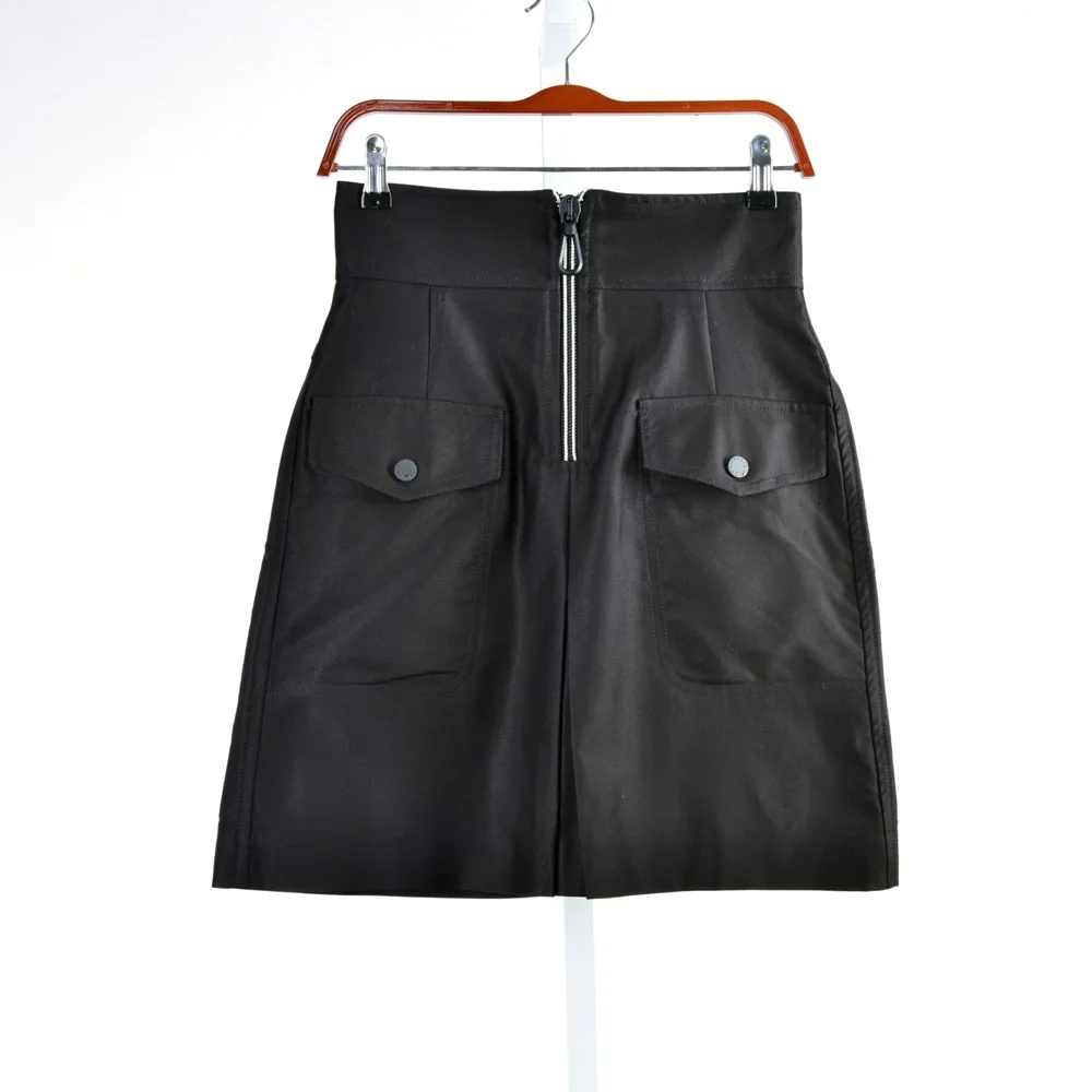 Black Spring Summer Solid Black Color Pockets Mini Women Skirt Female A Line Zipper Casual Lady Skirt - Цвет: Black
