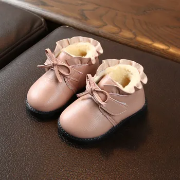 

Cute New Winter Children Girl Boots Casual Leather Boot Baby Shoes Bowknot Design Plush Warm Walking Shoe h