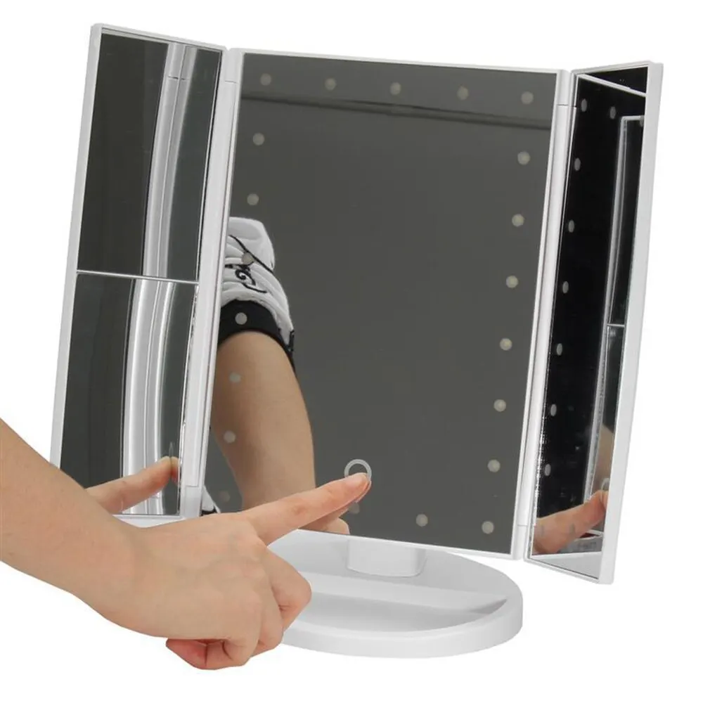 Hot LED Touch Screen 22 Light Makeup Mirror Table Desktop Makeup 1X/2X/3X Magnifying Mirrors Vanity 3 Folding Adjustable Mirror