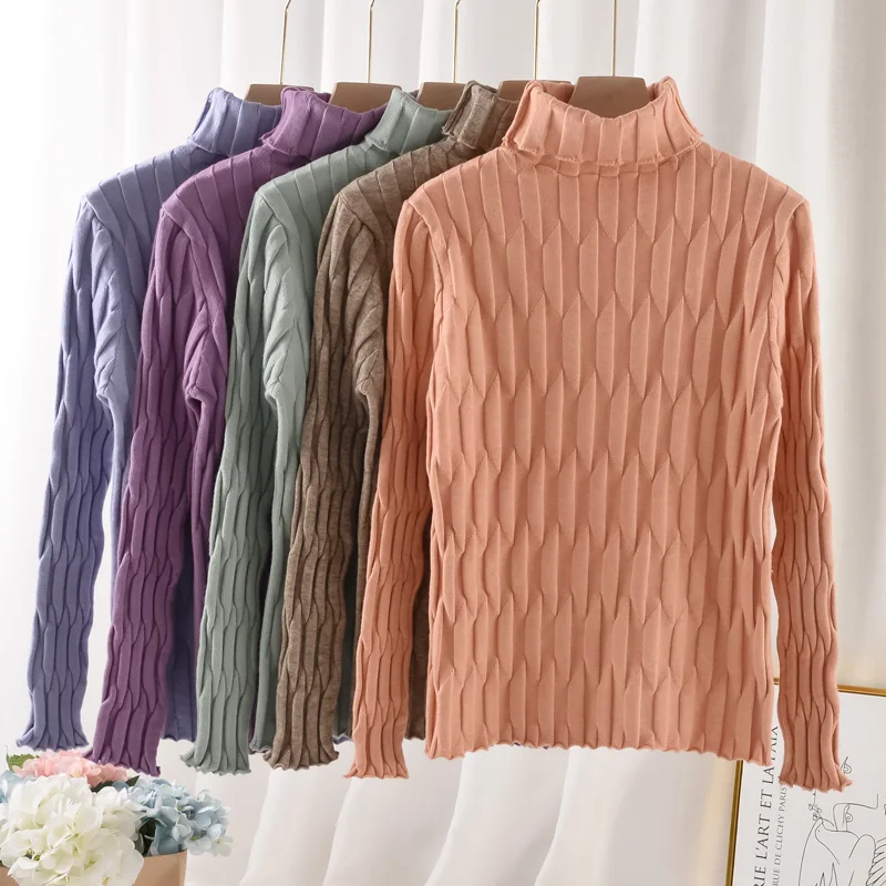 

DeRuiLaDy 2019 Casual Knitted Sweater Women Fall Winter Long Sleeve Turtleneck Slim Sweaters Top Womens Office Pullover jumper