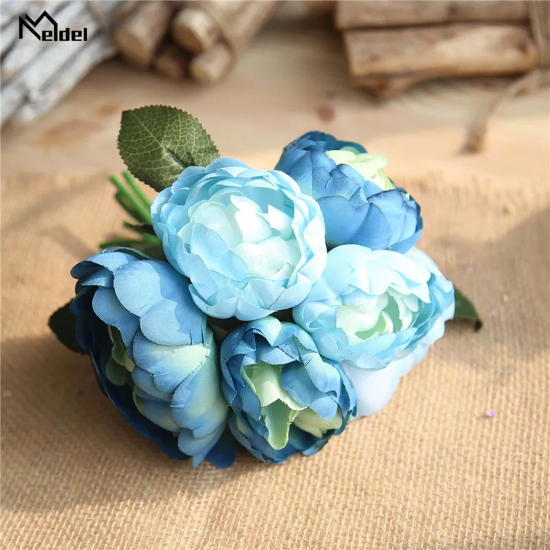 blue green Meldel Свадебный букет невесты искусственный шёлковый пион розовый цветок DIY вечерние украшения для дома цветочные композиции свадебные принадлежности - Цвет: blue green