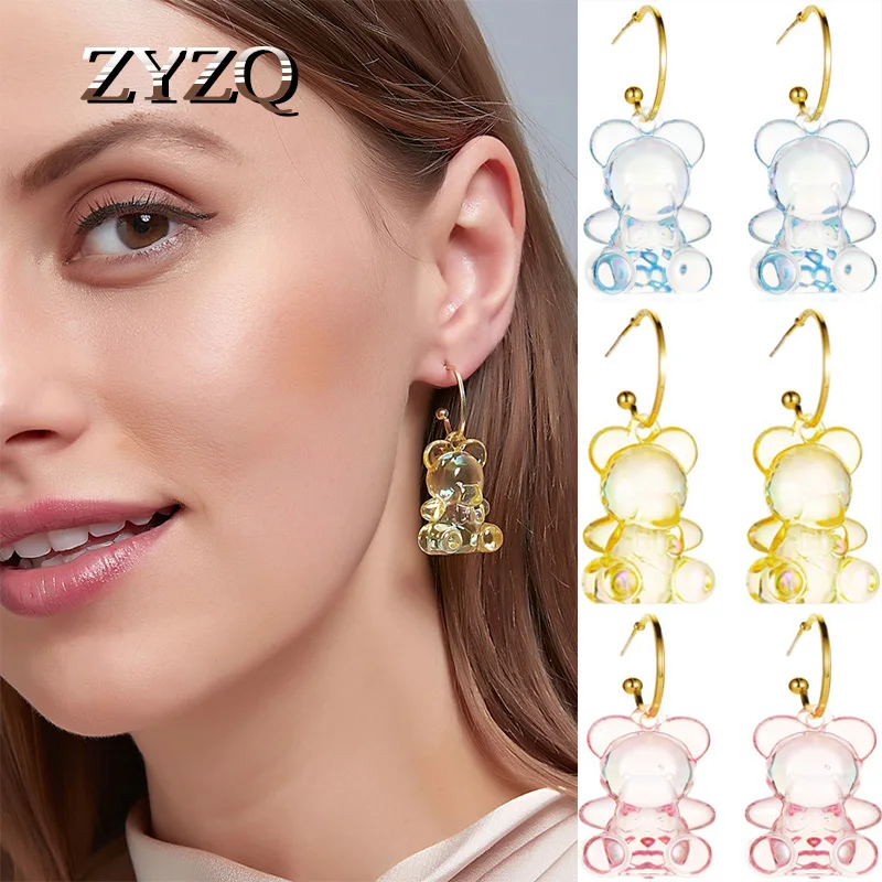 ZYZQ Cute Cartoon Bear Women Earrings Three-Dimensional Candy Color Texture Animal | Украшения и аксессуары