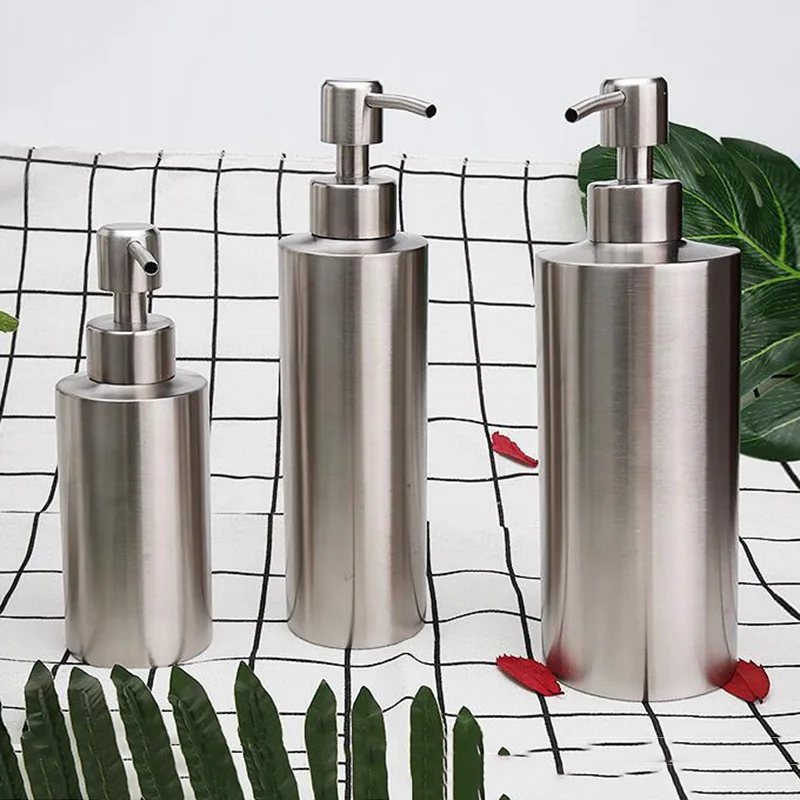 

250ml 350ml 550ml Kitchen Soap Dispenser for Detergent Lotion Pump Bottle Bathroom Round Shampoo Foam Dispensers Stainless Steel
