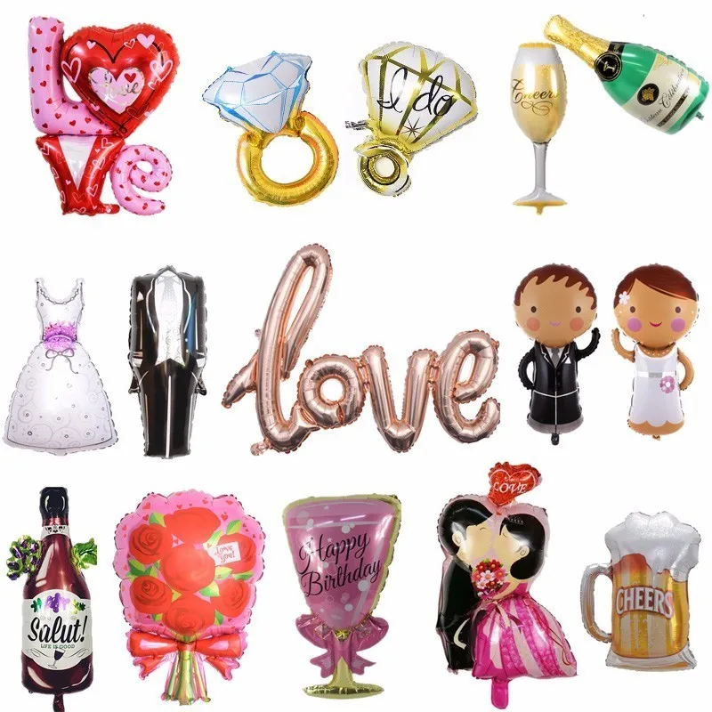 

1 Pc Wedding Decoration Balloon Big Love And Diamond Ring Rose Dress Foil Balloons Happy Birthday Party Decoration Adult Toys