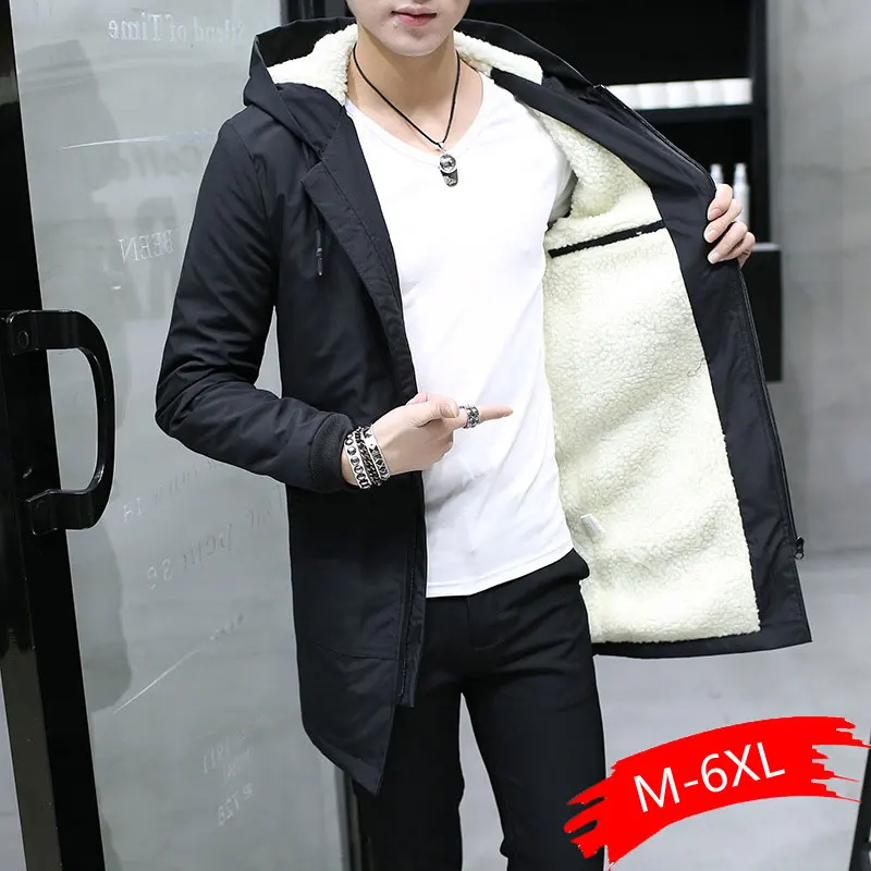 

2019 Winter Jacket men hooded Slim Korean Parka Hombre long Jacket coat cashmere mens windbreaker Parkas cotton youth clothing