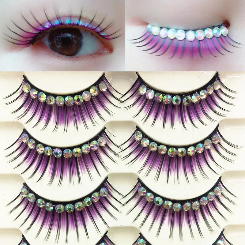 

YOKPN Colored False Eyelashes Exaggerated Latin Performance Thick Fake Eyelashes Shimmery Show Color Big Eye Makeup Lashes Glue
