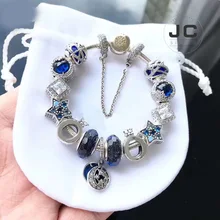 JC модный очаровательный 925 пробы серебряный DIY браслет Корона стеклянные бусины с логотипом, мужской женский браслет Женские аксессуары ювелирные изделия