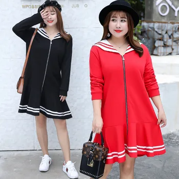 

Women's Spring Solid Color Navy Collar Dress Plus Size Knee Casual Dress 100kg Can Wear