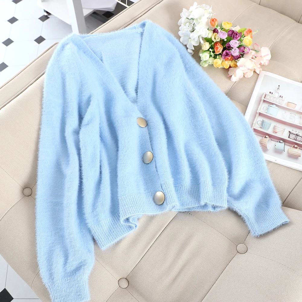 SINGRAIN New Women Sweater Wool Cardigans V-neck long sleeves warm tops Winter Autumn streetwear Chic Fashion cardigans