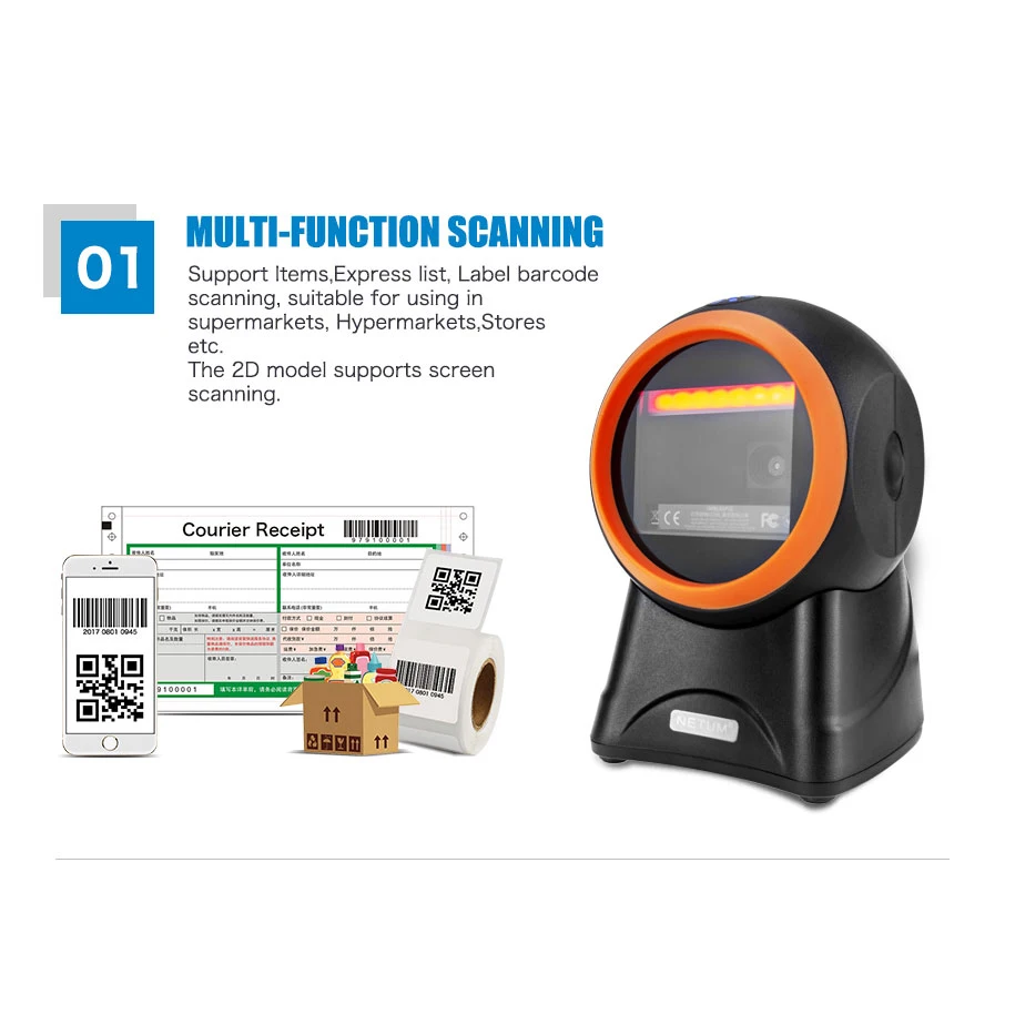 NT-2050M 2D / QR Omnidirectional Barcode Scanner pdf417 AND NT-2030 1D Flatbed Desktop Bar code Reader for Store NETUM