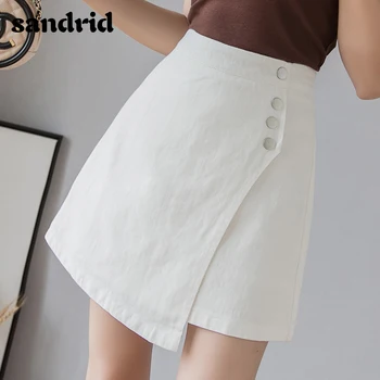 

sandrid 2020 summer new fashion women's ladies high waist A-line skirt button casual mini skirt elegant office lady