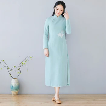 

New Arrived Fashion Women's Dress Chinese Style Vintage Dresses Embroidery Slim Waist Clothes