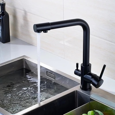 

Filter Kitchen faucet deck installed black mixer tap crane rotate 360 degrees to the kitchen faucet water features