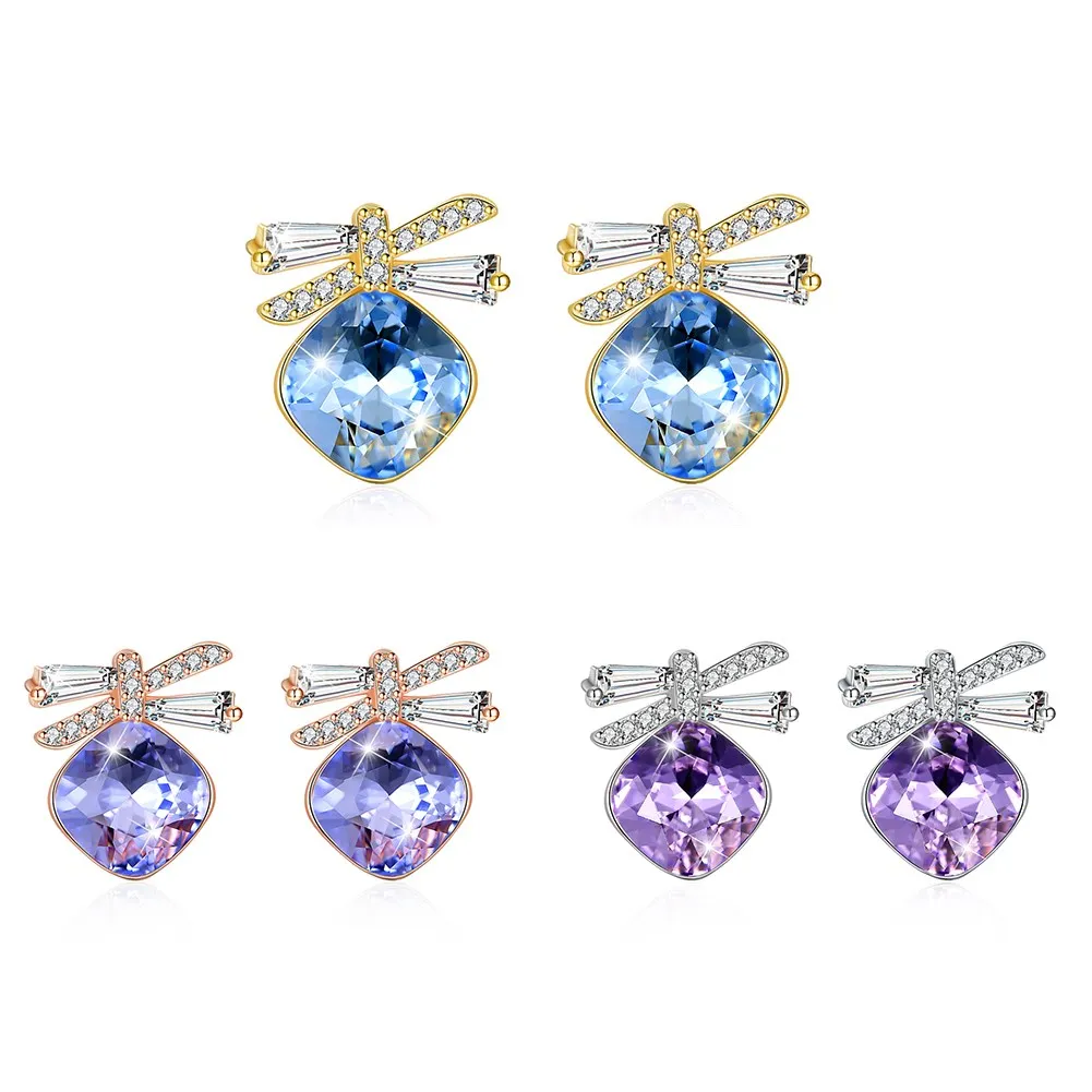 

Blue Purple Pink Crystal Romantic New S925 Sterling Silver Stud Earrings Butterfly Earrings Jewelry jewelry