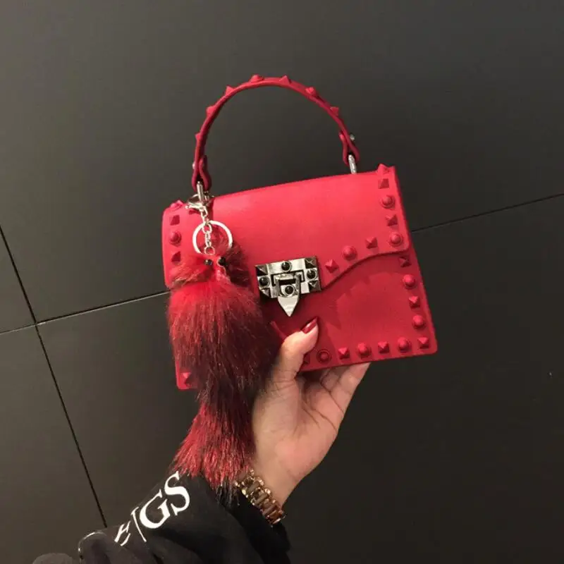 Женская наплечная сумка с заклёпками клатчи Квадратные прозрачные пляжные сумки через плечо для женщин брендовая Роскошная сумочка женская дизайнерская сумка - Цвет: big red