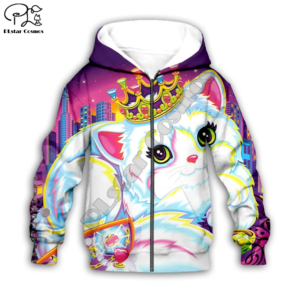 Kid sets 3D Lisa Frank print cartoon cat hoodie children baby long sleeve Sweatshirt zipper coat boy girl pullover Pant