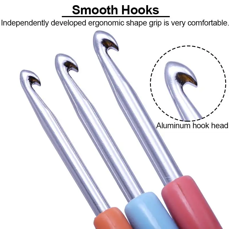 8pcs Colorful Soft Plastic Handle Alumina Crochet Hooks Knitting Needles Set 2.5-6mm Crochet for Weave Sewing Needles Tool