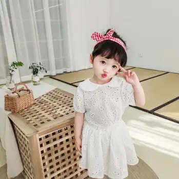

2020 Baby Girls Summer Fashion White Lace Hollow Out Sets, Top + Skirts 6 sets/lot, Wholesale Free Shipping
