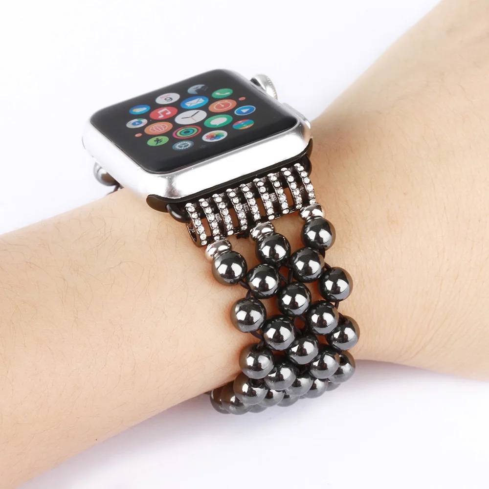 Черный агатовый браслет ремешок для наручных часов Apple Watch серии 1/2/3 40 мм, 38 мм, версия ручной работы Ювелирный ремень для наручных часов Iwatch серии 5 4 42 мм 44 мм
