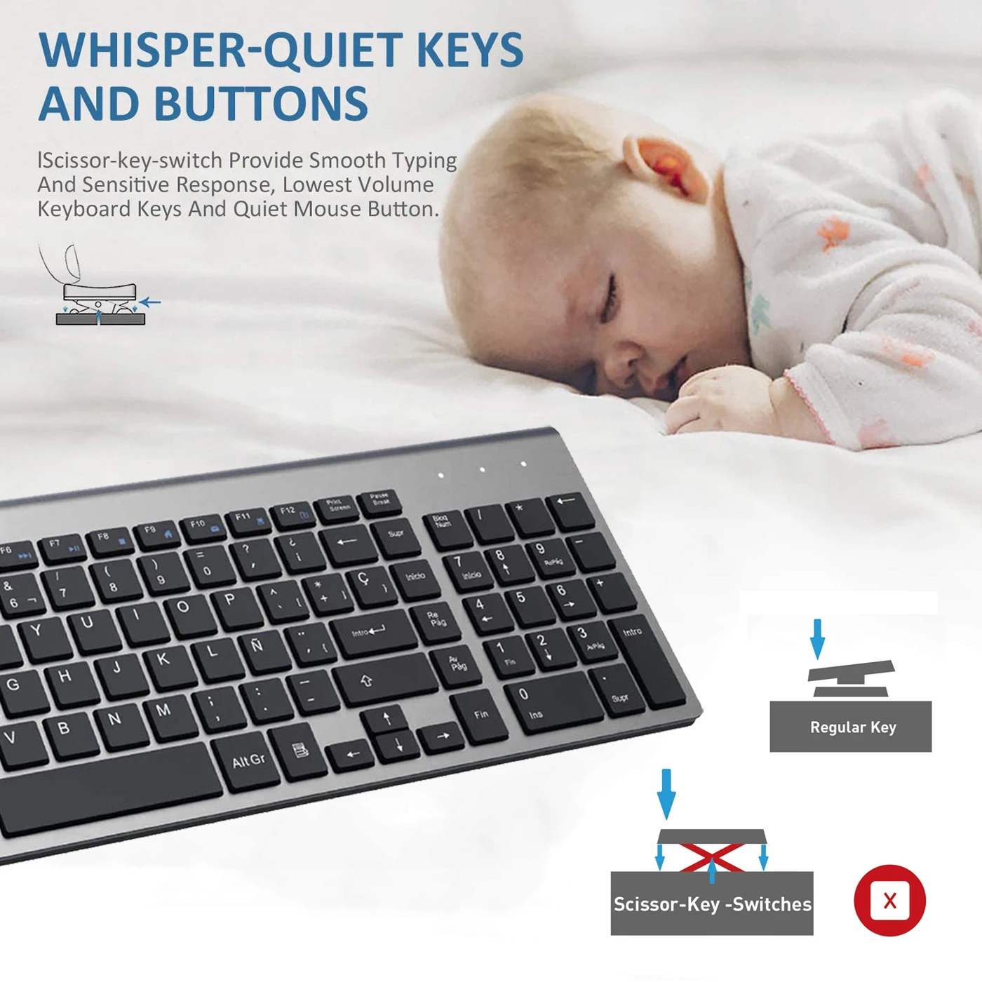 Teclado Multimídia de Baixo Ruído Teclado sem Fio para Windows 10 Android tv Box 101 Teclas Layout Espanhol Alta Qualidade 2.4g - Imagem 4
