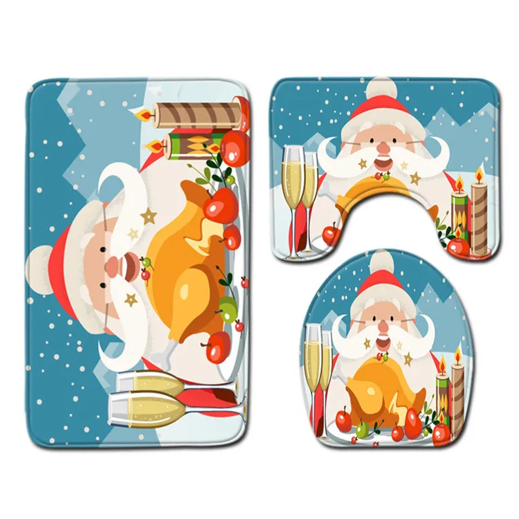 Free Shipping 3 pcs/Set Santa Claus Gifts Bath Mats Anti Slip Bathroom Set Tapete Banheiro Washable Toilet Rugs Alfombra Bano