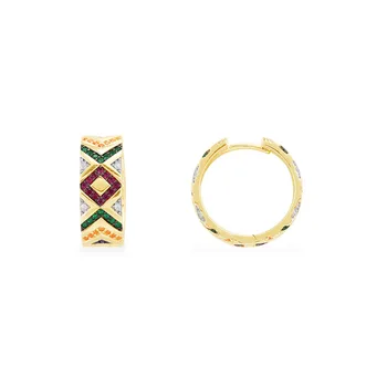 

Luxurious Gold Color 925 Sterling Silver Multicolor Zircons Geometric Pattern Tribel Hoop Earrings Women Mana Jewelry pendientes