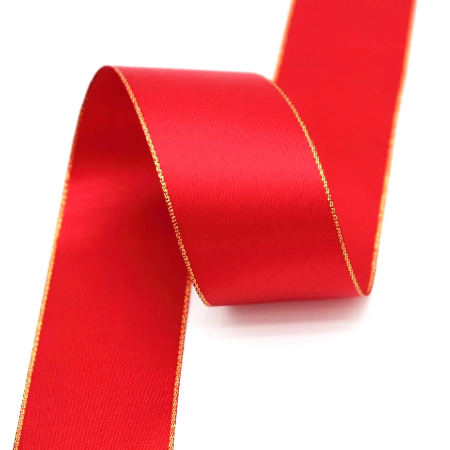Satin Ribbons Ribbon Supplies Wrapping Ribbon Satin Ribbon Christmas Ribbon 10 Yards 10MM/22MM/38MM Glitter Gold Edge Double Sided Satin Ribbon Christmas Decor Materials Hair Bows Gift Packing New Year