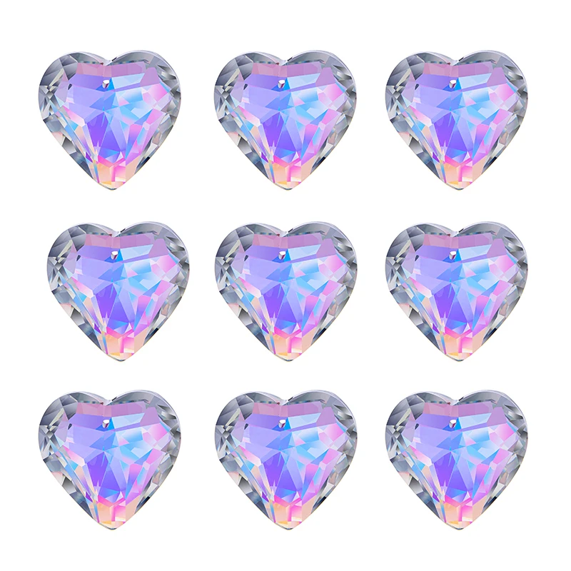 H&D 9pcs Heart Crystal Prisms Suncatcher Chandelier Part Pendant 50mm AB-Color Glass Art Hanging Drops Home Decor DIY Ornament