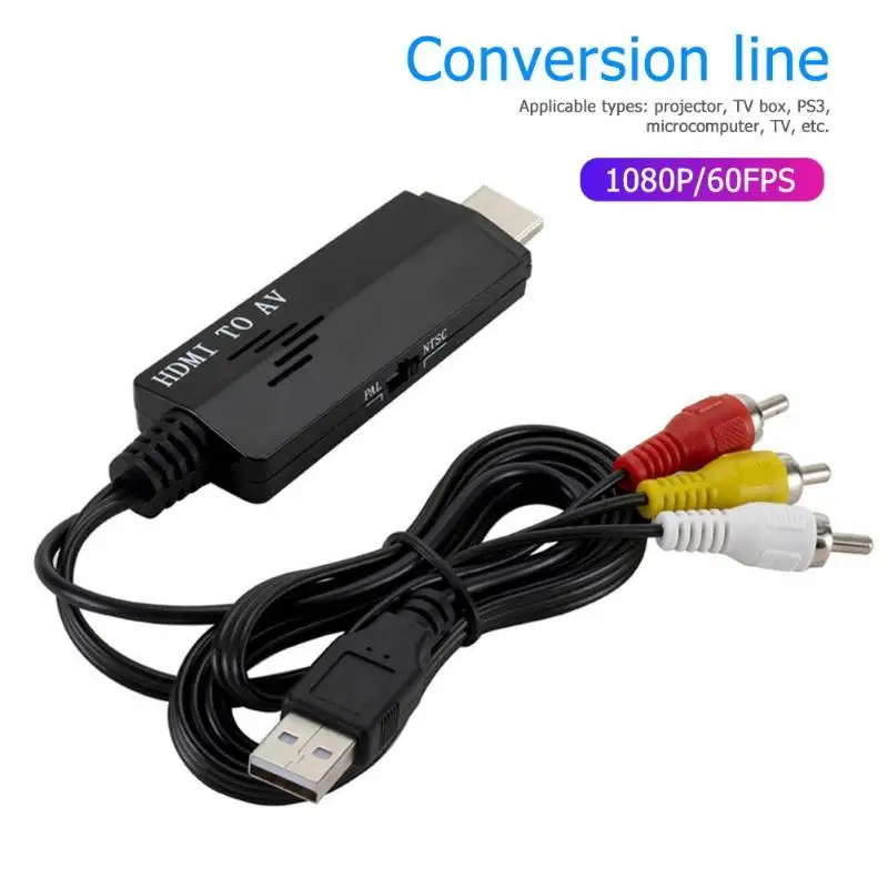 1080P HDTV HDMI в AV RCA Конверсионный кабель папа 3RCA аудио видео композитный женский