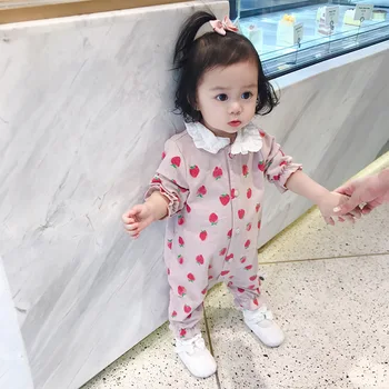 

Autumn Baby Girl Clothes Cute Strawberry Long Sleeve Jumpsuit Infants Girl Baby Princess Bodysuit Romper