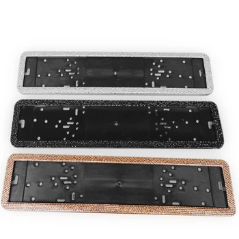 

1pcs Car European License Plate Frame Luxurious Crystal Diamonds Alloy Steel European Number Plate Holder Front and Rear Plate