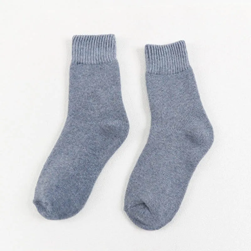 H blue LKWDer 3 Pairs Winter Warm Socks For Women Solid Color Thick Wool Rabbit Hair Socks Snow Against Cold Warm Cotton Sock Sox Meias - Цвет: H blue