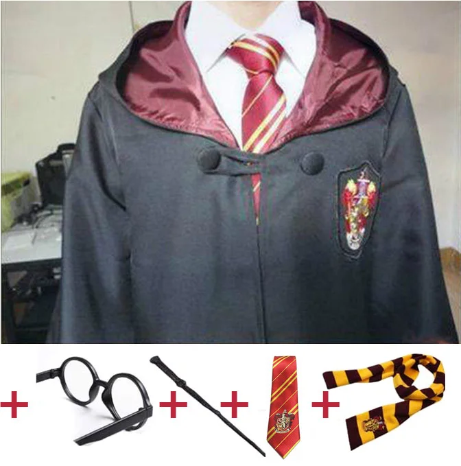

Robe Cape Cloak With Tie Scarf Wand Glasses Ravenclaw Hufflepuff Slytherin Costume Kids Adult Harris Costumes