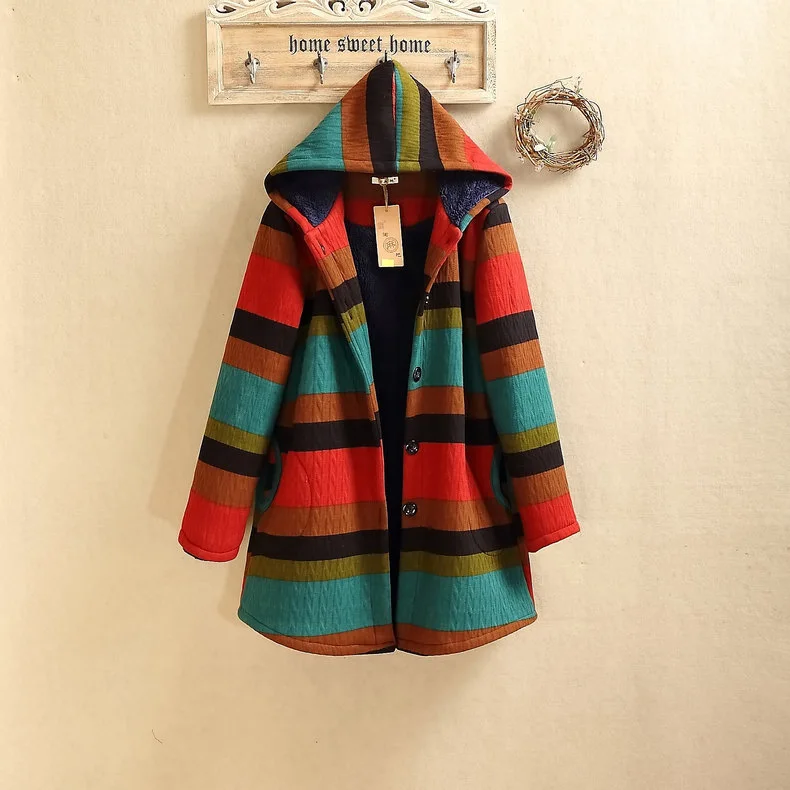 

Genuine Product Cotton Linen WOMEN'S Dress Autumn And Winter Thick WOMEN'S Winter Coat Mid-length Flocked Hooded Cotton Coat 155