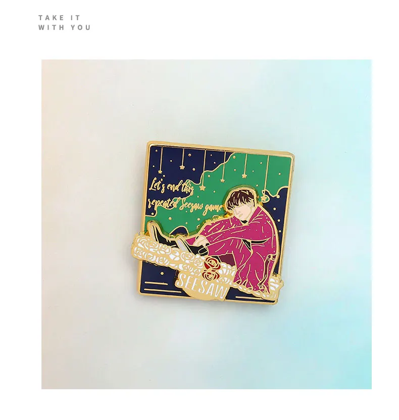 1 шт KPOP Bangtan Pin Seesaw Броши Let's End This Sepeated Seesaw игровые значки движущиеся комбинированные брошь, эмалированный штифт ювелирные изделия подарок