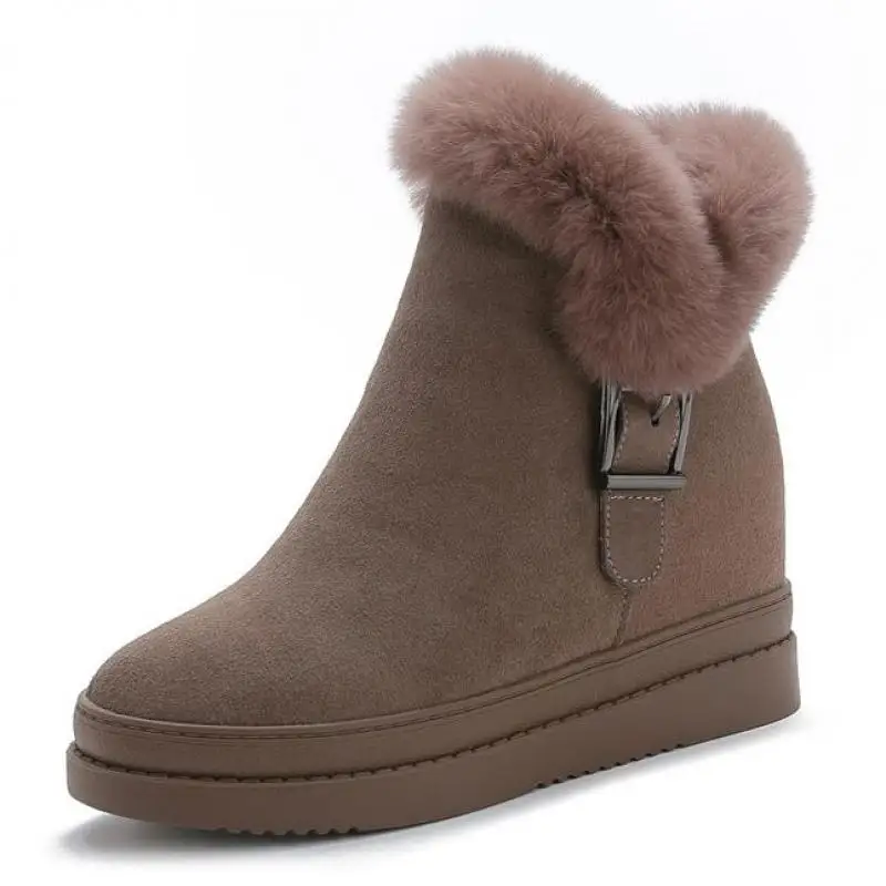 

Boots Women Winter Flock Ankle Snow Boot Fur Casual Platform Warm Plush Shoes Genuine Leather Lady Slip-on Wedges Botas Muje new