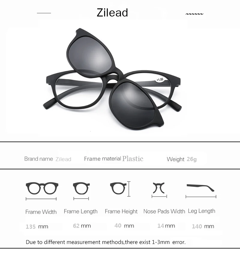 Zilead поляризованные магнитные клип на солнце чтения Квадратные Солнцезащитные очки Prebyopia очки мужские и женские солнцезащитные очки