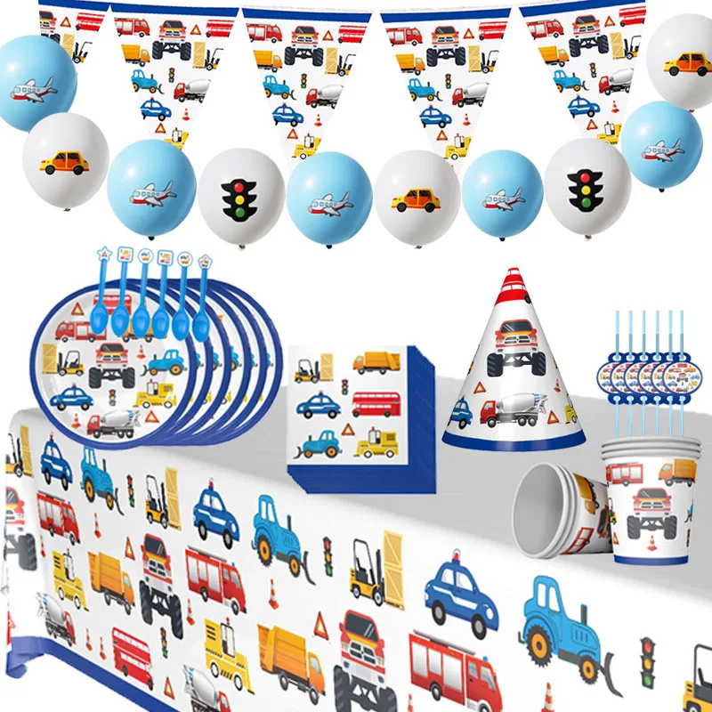 Construction Party Cutlery Plates Vehicle Excavator Happy Birthday Banner Cake Topper Baby Shower Decoration Balloon | Дом и сад