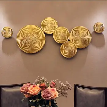 

Modern Wood Gold Round Shape Wall Mural Ornaments Home Livingroom Wall Sticker Sofa Background Wall Hanging Crafts Decoration