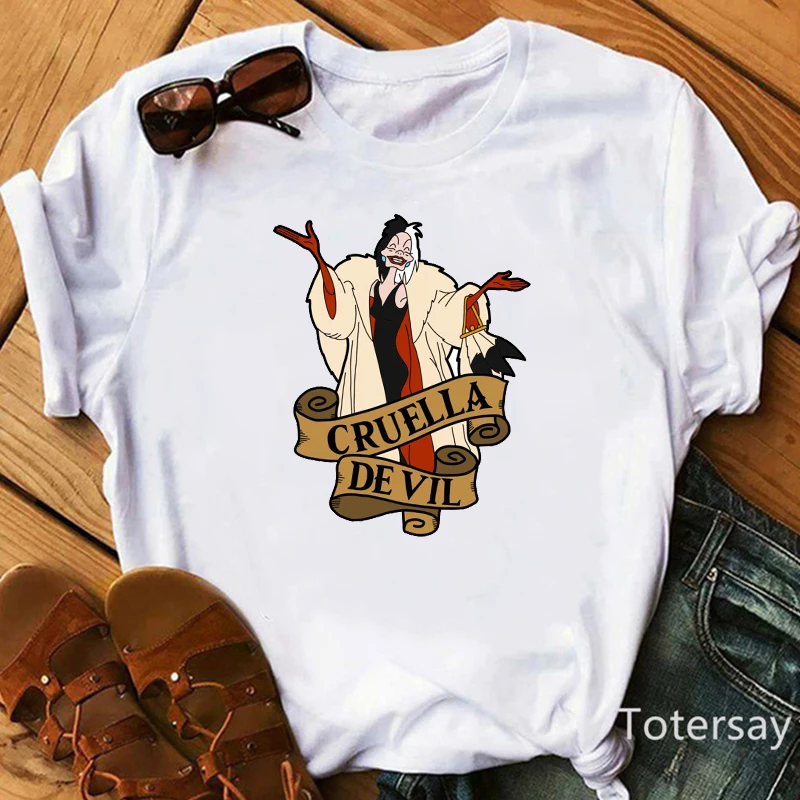 Women T Shirts Cruella De Vil Dogs Graphic T-shirt Female Clothes  Funny Cartoon T shirt Summer Tops Casual Oversized